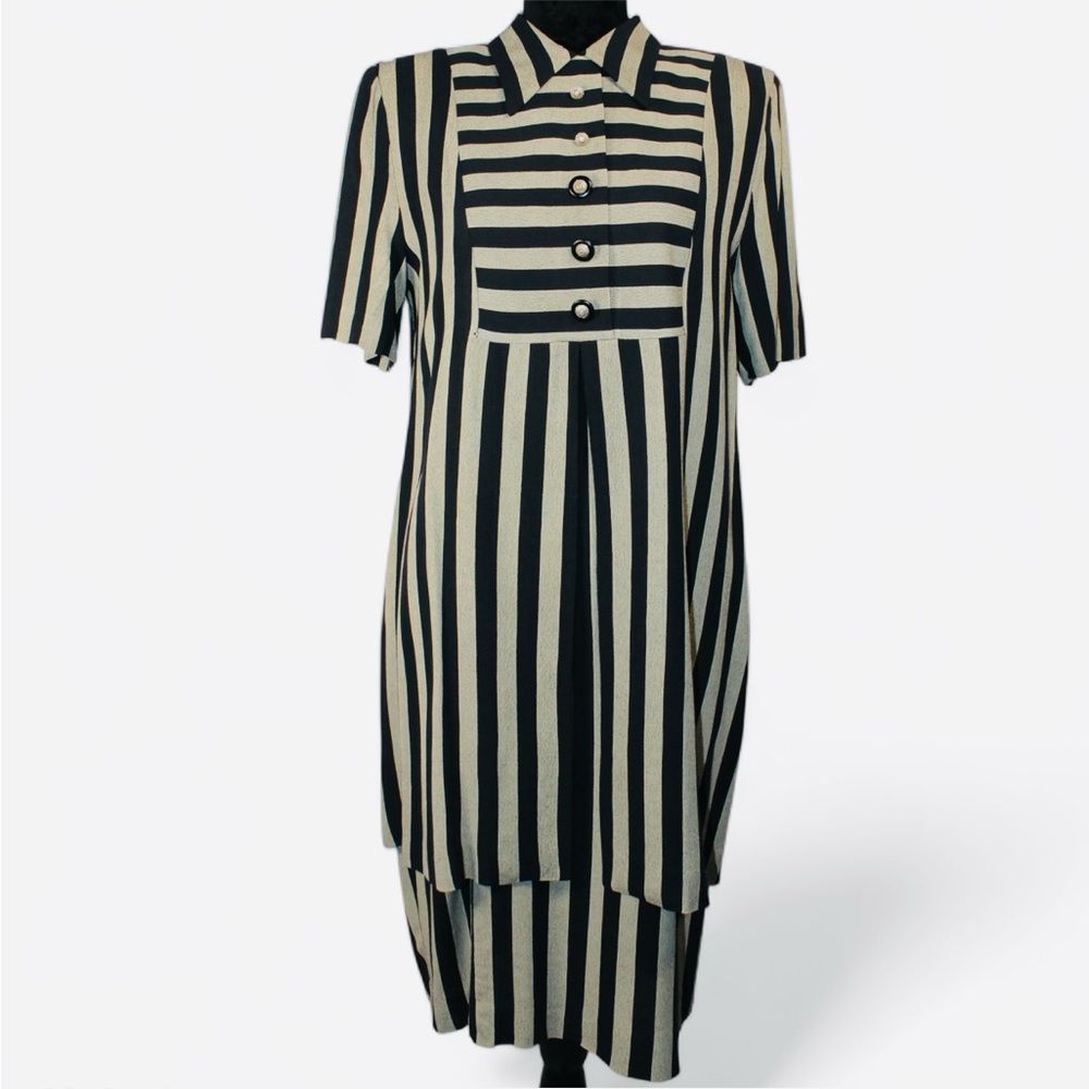 Danny & Nicole Vintage Striped Dress – Black & Beige, Size M